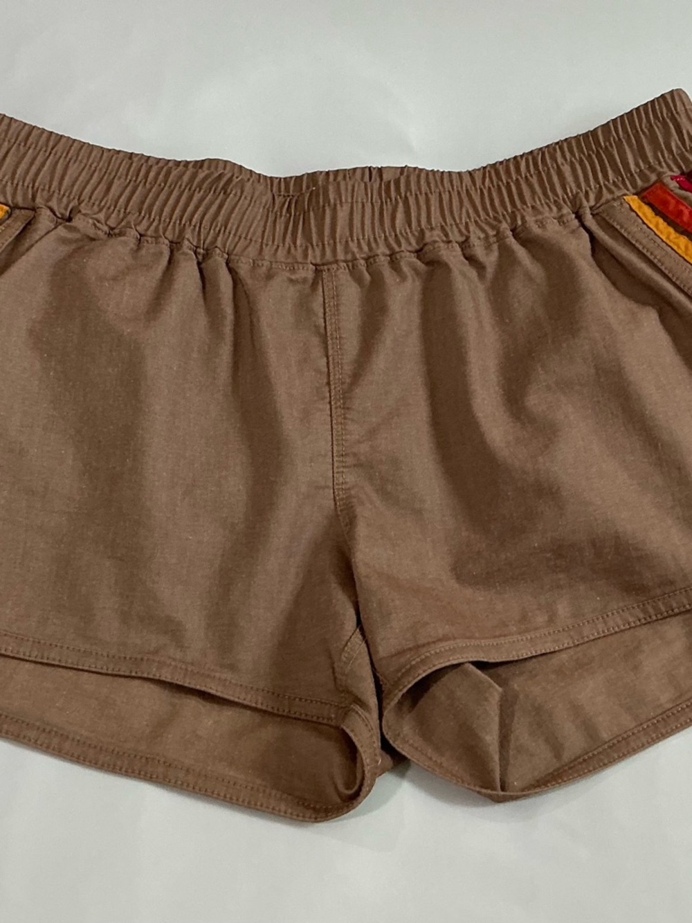 Aviator Nation Brown Athletic Shorts with Retro Stripe Trim